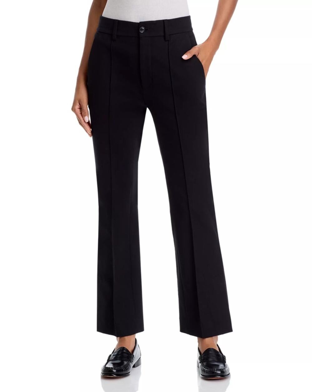 Frame Women Black Cotton Twill Tonal Stitch Crop Kick Flare Trouser Size US 6